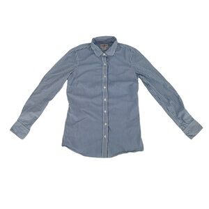 J Crew Haberdashery Blue White Striped Long Sleeve Shirt Size XXS Women's